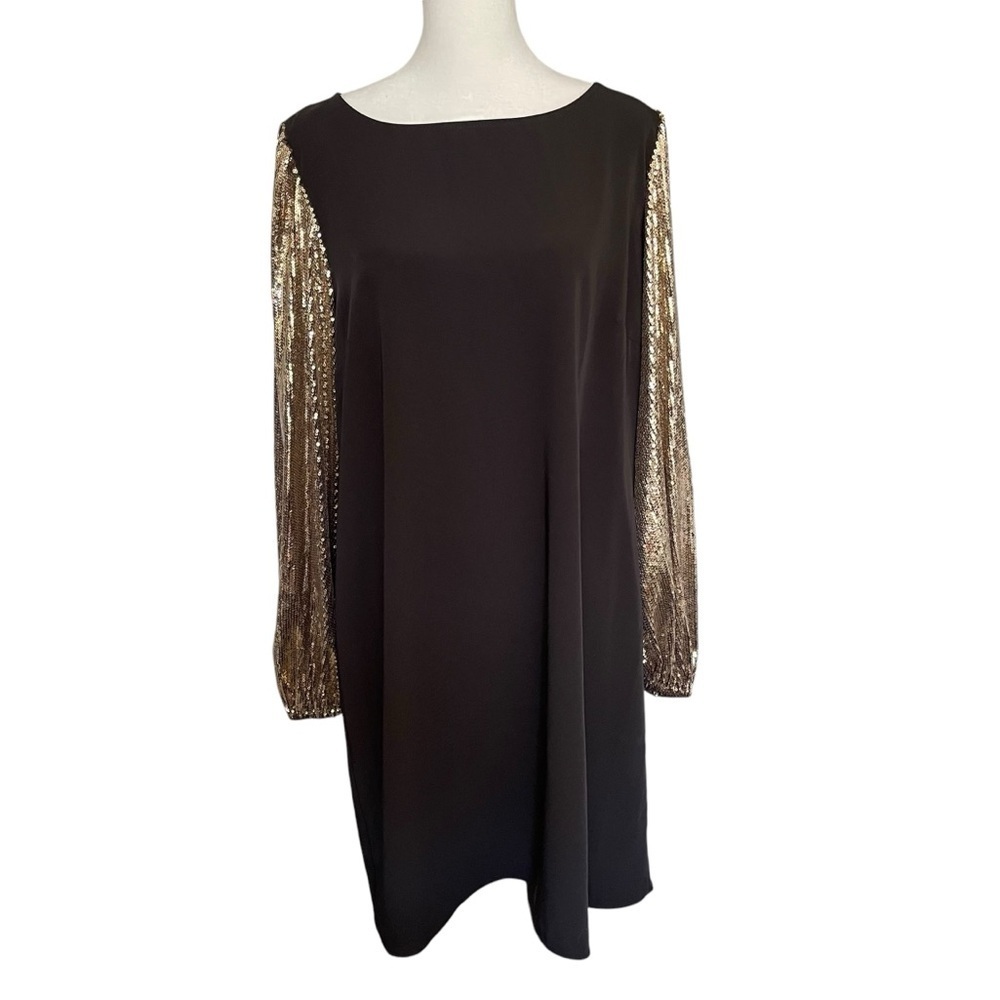 MSK Sheath Black Sequin-Sleeve Dress Size L